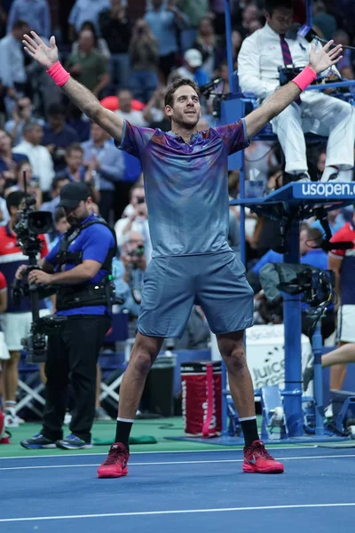 Grand Slam πρωταθλητής Juan Martin Del Porto Αργεντινή γιορτάζει τη νίκη μετά από προημιτελικό αγώνα του μας ανοιχτή 2017 — Φωτογραφία Αρχείου