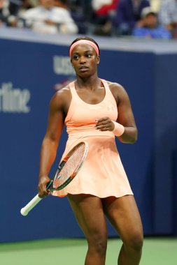  Eylem bize açık 2017 onun yarı final maç sırasında profesyonel tenis oyuncusu Sloane Stephens Amerika Birleşik Devletleri