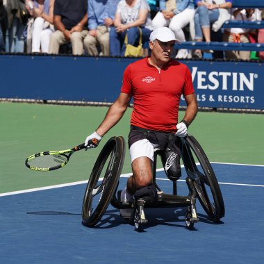 Bizler açık 2017 tekerlekli sandalye erkekler tekler tekerlekli sandalye erkekler tekler yarı final sırasında eylem Stephane Houdet Fransa Şampiyonu 