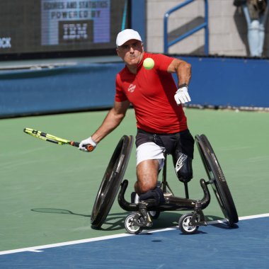 Bizler açık 2017 tekerlekli sandalye erkekler tekler tekerlekli sandalye erkekler tekler yarı final sırasında eylem Stephane Houdet Fransa Şampiyonu 