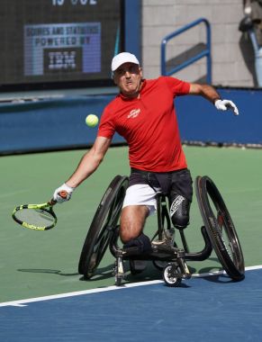 Bizler açık 2017 tekerlekli sandalye erkekler tekler tekerlekli sandalye erkekler tekler yarı final sırasında eylem Stephane Houdet Fransa Şampiyonu 