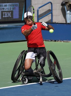 Bizler açık 2017 tekerlekli sandalye erkekler tekler tekerlekli sandalye erkekler tekler yarı final sırasında eylem Stephane Houdet Fransa Şampiyonu 