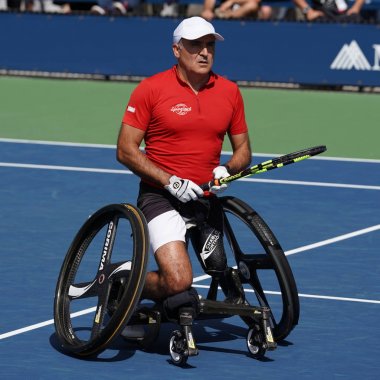 Bizler açık 2017 tekerlekli sandalye erkekler tekler tekerlekli sandalye erkekler tekler yarı final sırasında eylem Stephane Houdet Fransa Şampiyonu 