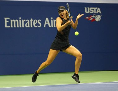 Beş kez Grand Slam şampiyonu Maria Sharapova Rusya eylem sırasında onun bize açık 2017'ın birinci tur maç