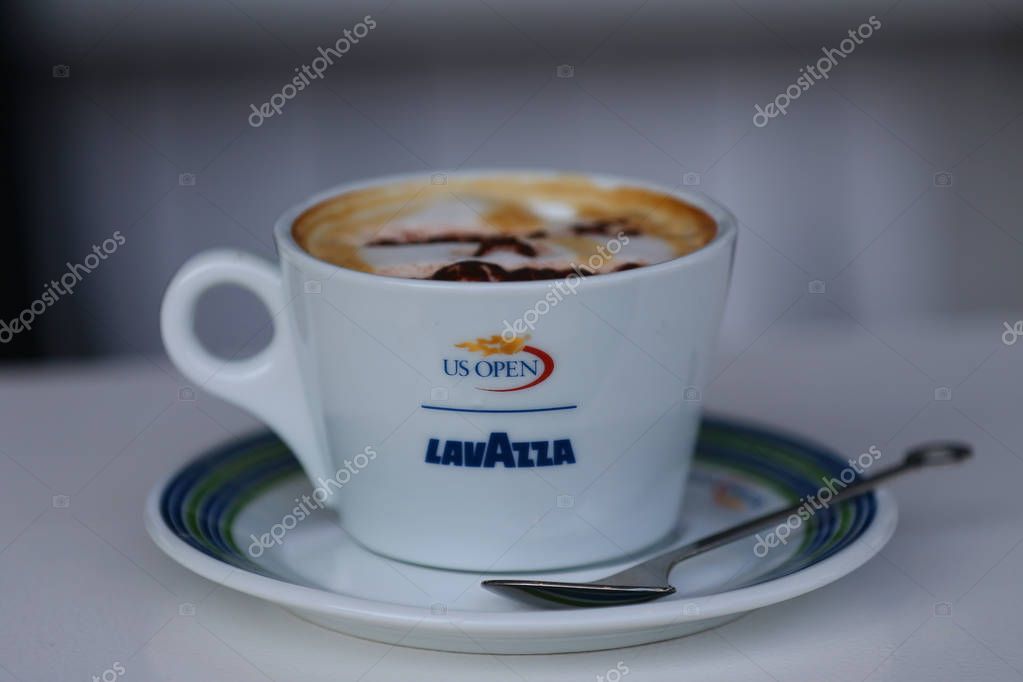 NEW YORK - AUGUST 27, 2017: Lavazza coffee presented at the National Tennis Center during 2017 US Open in New York. Lavazza coffee is the official coffee of the US Open