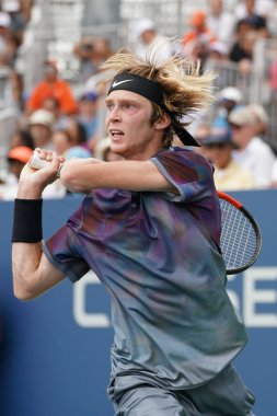 Eylem sırasında onun bize açık 2017 profesyonel tenis oyuncusu Andrey Rublev Rusya'nın ikinci tur maç