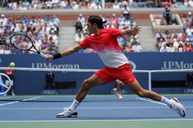 Grand Slam şampiyonu Roger Federer İsviçre onun bize açık 2017 yuvarlak 2 maç sırasında eylem