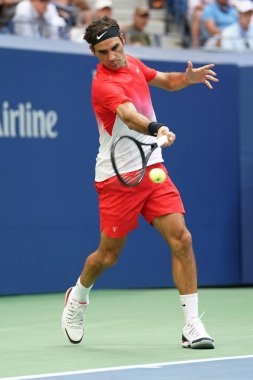 Grand Slam şampiyonu Roger Federer İsviçre onun bize açık 2017 yuvarlak 2 maç sırasında eylem