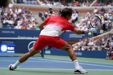 Grand Slam şampiyonu Roger Federer İsviçre onun bize açık 2017 yuvarlak 2 maç sırasında eylem
