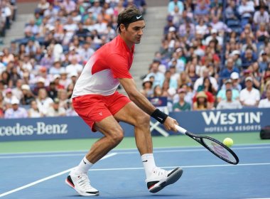 Grand Slam şampiyonu Roger Federer İsviçre onun bize açık 2017 yuvarlak 2 maç sırasında eylem