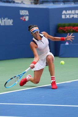 Grand Slam şampiyonu Garbina Muguruza eylem onun bize açık 2017 sırasında İspanya birinci tur maç