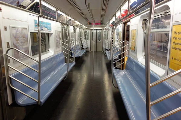 Inside of NYC Subway Car at 34 Street - Hudson Yards Station in Manhattan — Stock Photo, Image