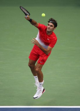 Grand Slam şampiyonu Roger Federer İsviçre onun bize açık 2017 yuvarlak 2 maç sırasında eylem