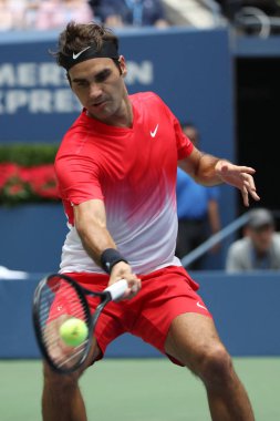 Grand Slam şampiyonu Roger Federer İsviçre onun bize açık 2017 yuvarlak 2 maç sırasında eylem