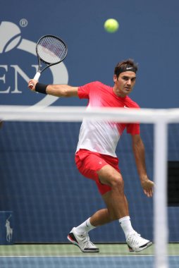 Grand Slam şampiyonu Roger Federer İsviçre onun bize açık 2017 yuvarlak 2 maç sırasında eylem