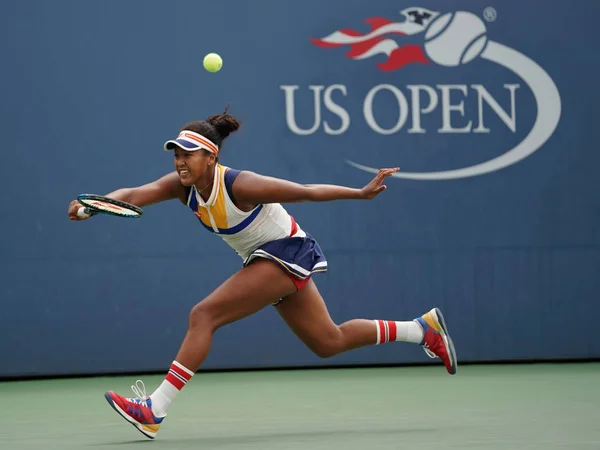 Professional tennis player Naomi Osaka of Japan in action during her US Open 2017 round 3 match — Stock Photo, Image