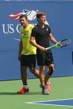  Profesyonel tenis oyuncusu David Goffin ile onun teknik direktörü Thierry Van Cleemput bize açık 2017 Belçika uygulamaları