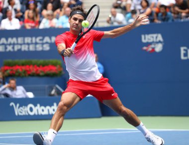 Grand Slam şampiyonu Roger Federer İsviçre onun bize açık 2017 yuvarlak 2 maç sırasında eylem