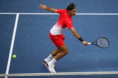 Grand Slam şampiyonu Roger Federer İsviçre onun bize açık 2017 yuvarlak 2 maç sırasında eylem