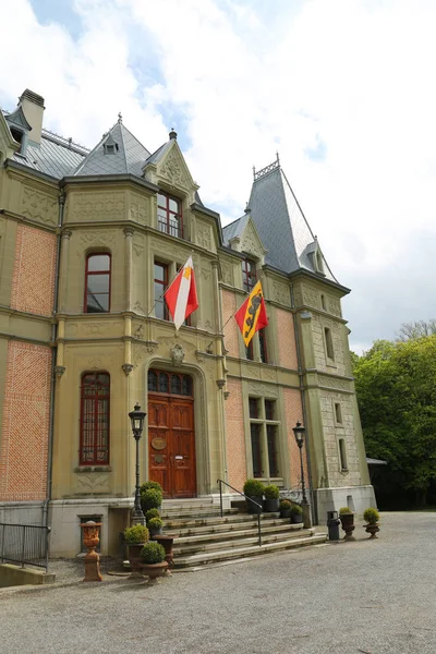 Castillo de Schadau en el lado sur de la Aar cerca del lago Thun en la ciudad de Thun, Cantón de Berna, Suiza — Foto de Stock