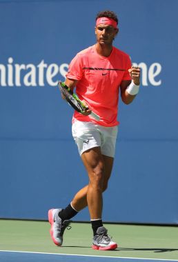 NEW YORK - SEPTEMBER 4, 2017: Grand Slam champion Rafael Nadal of Spain in action during his US Open 2017 round 4 match at Billie Jean King National Tennis Center  clipart