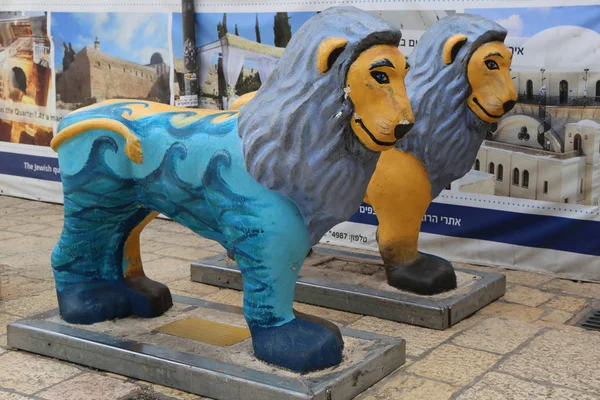 Jerozolima Izrael Kwietnia 2017 Lwy Jako Symbol Jeruzalem Starego Miasta — Zdjęcie stockowe