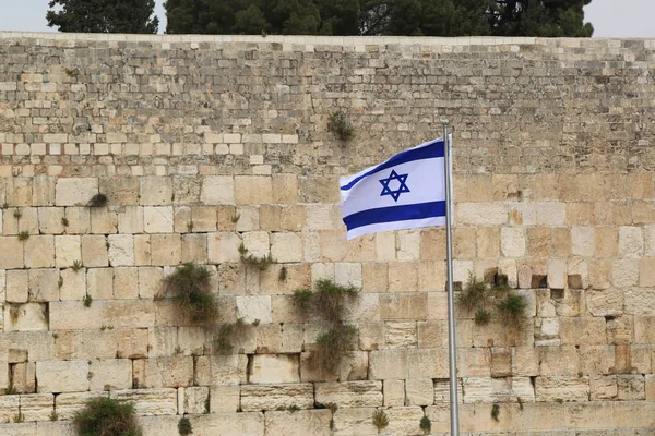 Israelisk Flagga Framför Västra Muren Jerusalems Gamla Stad — Stockfoto