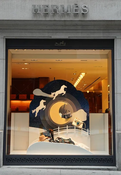 New York December 2017 Hermes Luxury Store Windows Decoration Financial — Stock Photo, Image