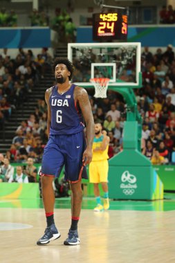 Rio De Janeiro, Brezilya - 10 Ağustos 2016: Jordan Deandre (sayı 6) eylem grubu A basketbol match Team Usa ve Avustralya Rio 2016 Olimpiyat oyunları arasında sırasında takım Amerika Birleşik Devletleri 