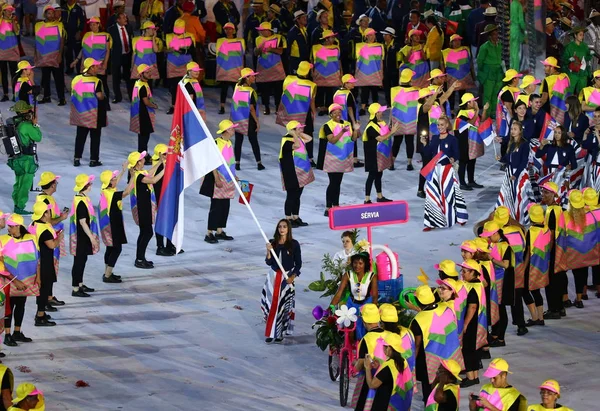 Rio Janeiro Brasilien August 2016 Die Serbische Olympiamannschaft Marschierte Zur — Stockfoto