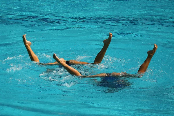 Senkronize Yüzme Düet Yarışması Sırasında — Stok fotoğraf