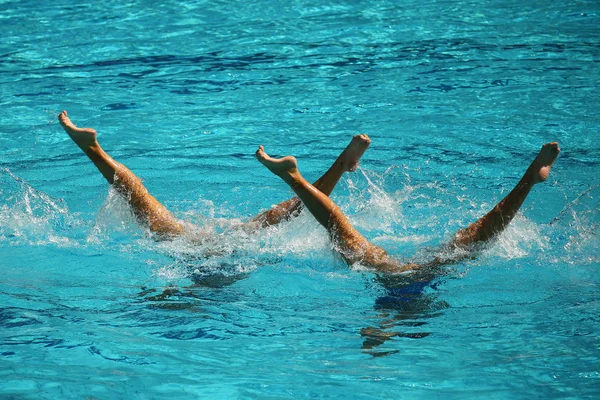 Dúo Natación Sincronizado Durante Competición —  Fotos de Stock