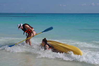 Playa Del Carmen, Meksika - 3 Ocak 2018: Playa Del Carmen Meksika Maroma kumsalda mahallinde. 
