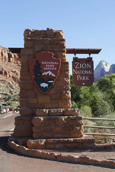 Park Narodowy Zion Znak Utah — Zdjęcie stockowe