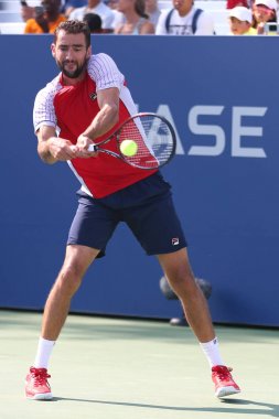 New York - 26 Ağustos 2017: 2017 bize açık Billie Jean King Ulusal Tenis merkezi Grand Slam şampiyonu Marin Cilic Hırvatistan yöntemler