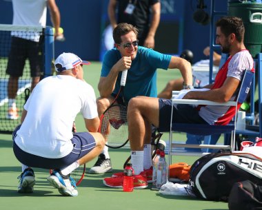 New York - 26 Ağustos 2017: Grand Slam şampiyonu Marin Cilic Hırvatistan ve ekibi 2017 uygulamaları sırasında bize Billie Jean King Ulusal Tenis Merkezi açık