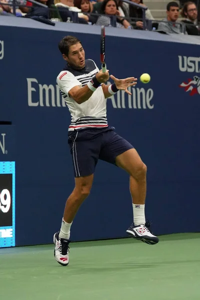 2017年8月29日 职业网球运动员杜尚 米哈伊洛维奇 Lajovic 塞尔维亚在行动期间在他的美国开放2017首轮比赛在比莉吉恩国王全国网球中心 — 图库照片