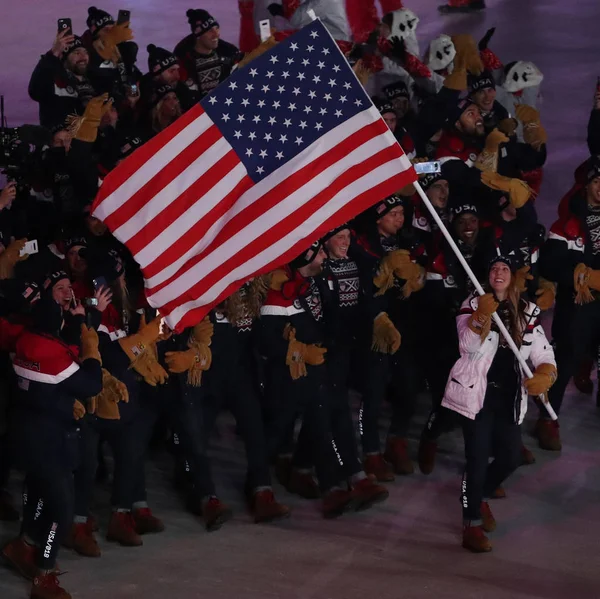 Pyeongchang Jižní Korea Února 2018 Americký Olympijský Tým Pochodovala Olympijské — Stock fotografie
