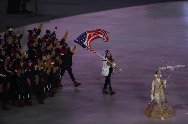 Pyeongchang Zuid Korea Februari 2018 Amerikaans Olympisch Team Marcheerden Pyeongchang — Stockfoto