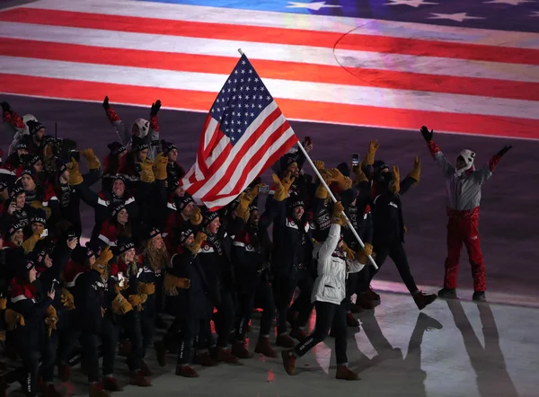 Pyeongchang Südkorea Februar 2018 Amerikanische Olympiamannschaft Marschierte Die Eröffnungsfeier Der — Stockfoto