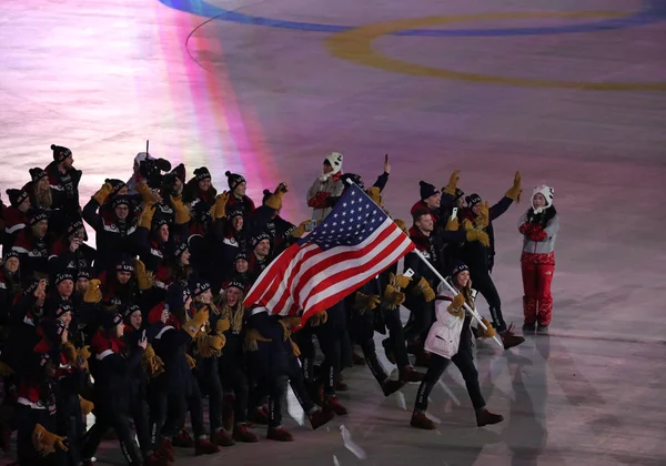 Pyeongchang South Korea Helmikuu 2018 Amerikan Olympiajoukkue Marssi Pyeongchang 2018 — kuvapankkivalokuva