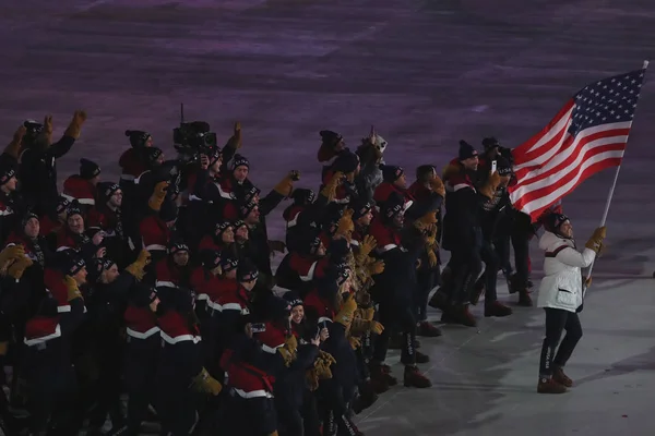 Pyeongchang Südkorea Februar 2018 Amerikanische Olympiamannschaft Marschierte Die Eröffnungsfeier Der — Stockfoto