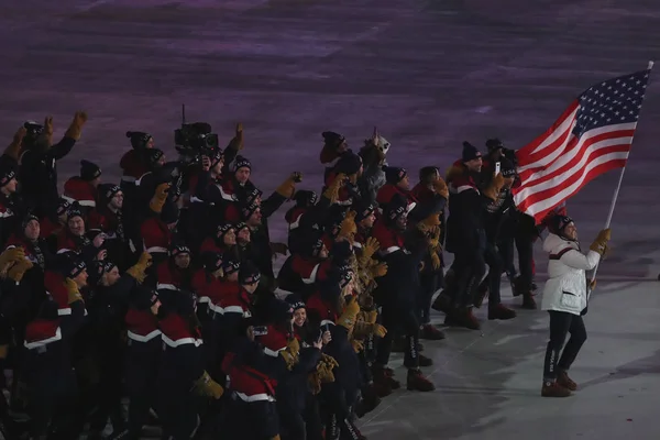 Pyeongchang Sydkorea Februari 2018 Amerikanska Truppen Marscherade Pyeongchang 2018 Öppningsceremoni — Stockfoto