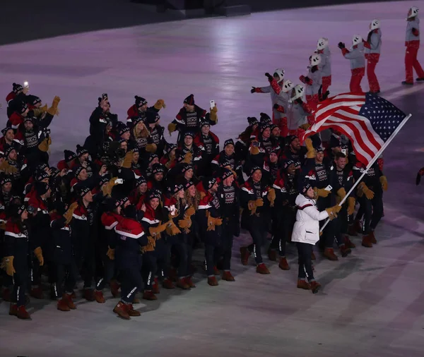 Pyeongchang Fevereiro Coreia Sul 2018 Equipe Olímpica Americana Marchou Para — Fotografia de Stock