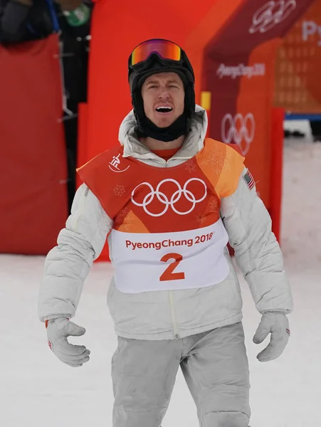 Pyeongchang South Korea February 2018 Olympic Champion Shaun White Celebrates — Stock Photo, Image