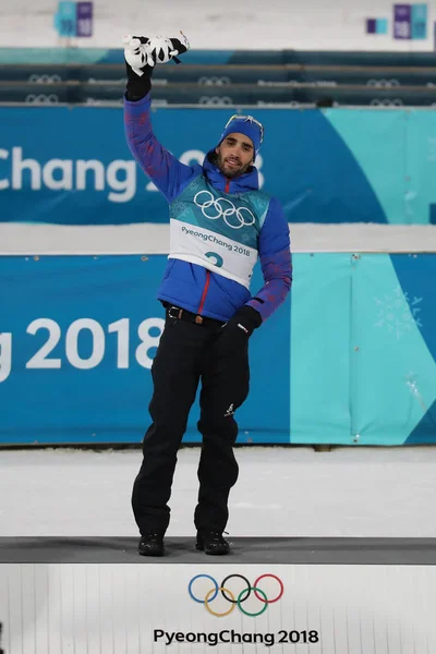 Pyeongchang Corea Del Sur Febrero 2018 Campeón Olímpico Martin Fourcade — Foto de Stock