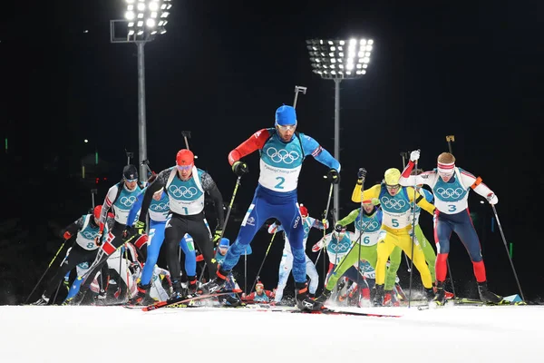 Pyeongchang South Korea February 2018 Den Olympiske Mester Martin Fourcade - Stock-foto