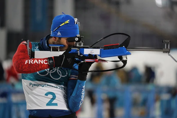 Pyeongchang Corea Del Sur Febrero 2018 Campeón Olímpico Martin Fourcade —  Fotos de Stock