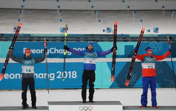 Pyeongchang Güney Kore Şubat 2018 Simon Schempp Ger Martin Fourcade — Stok fotoğraf