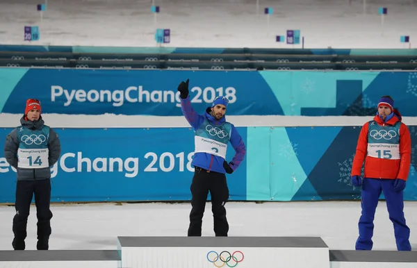 Pyeongchang South Korea February 2018 Simon Schempp Ger Martin Fourcade — Stock Photo, Image